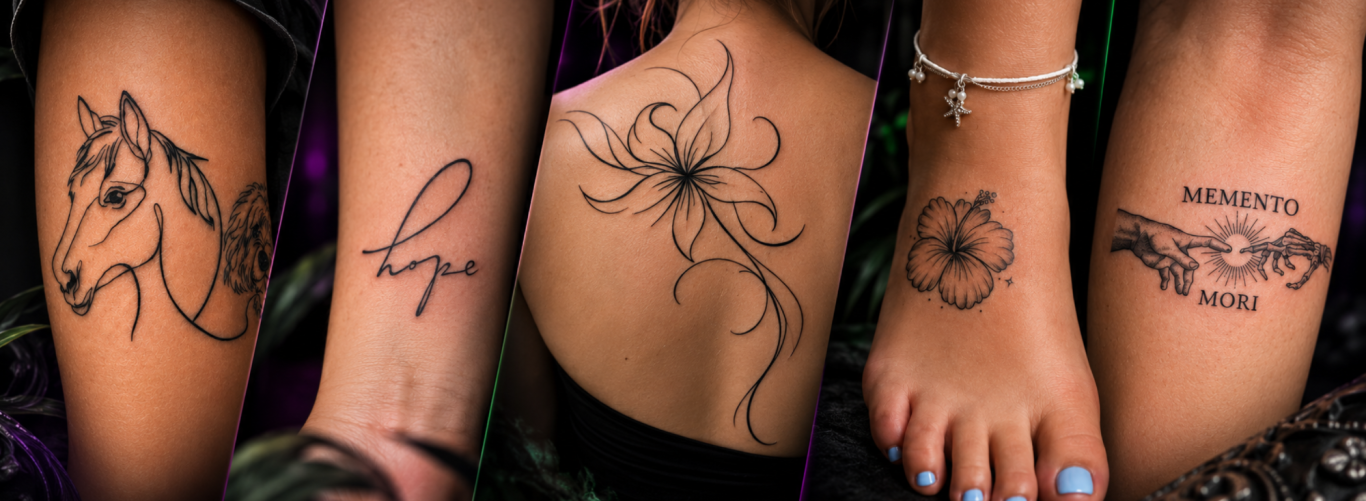 Fineline Tattoos – Paradize INK Mömlingen Auswahl verschiedener Fineline Tattoos bei Paradize INK in Mömlingen